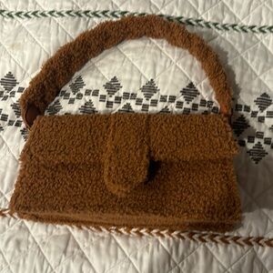 Brown furry handbag come with wallet and strap